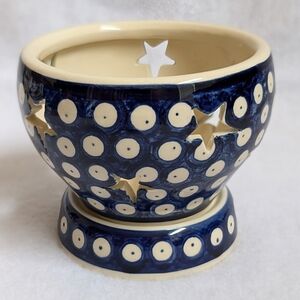 Polish Pottery 2-piece Decorative Tealight Holder with Blue Dot Design